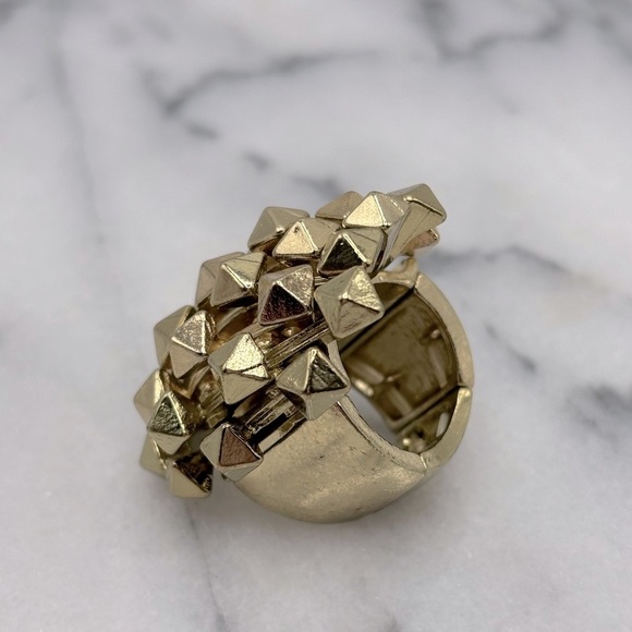 Chunky Studded Cluster Gold Tone Fashion Stretch Ring - Picture 7 of 7